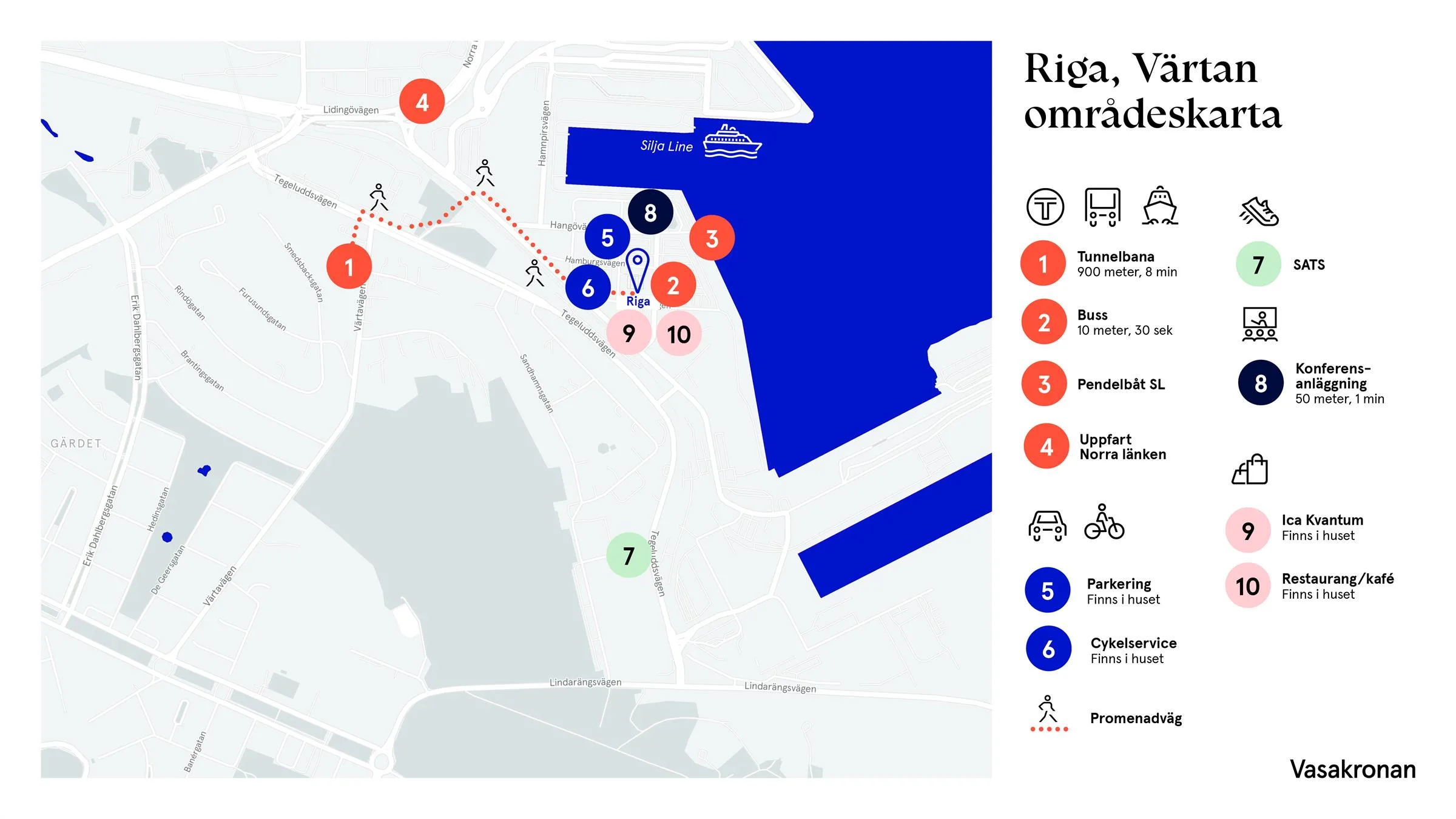 En karta över Riga med markerade områden och symboler för olika platser, inklusive texten "Riga, omgivande områden."